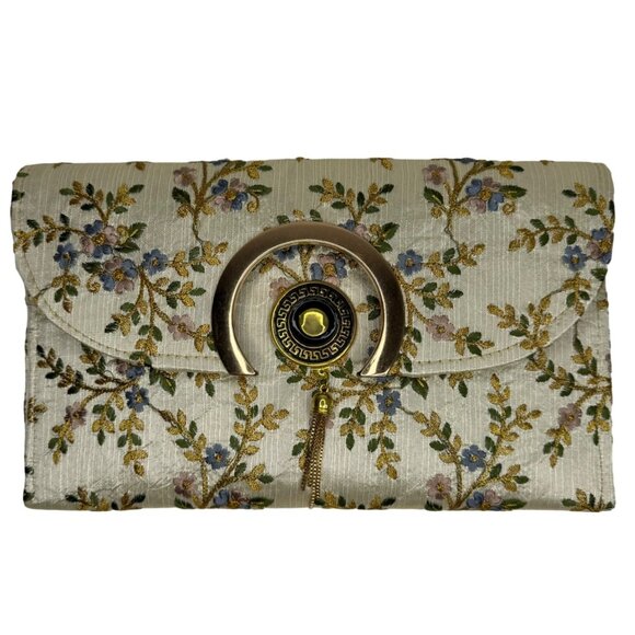 Source Unknown Handbags - Gold Floral Clutch Shoulder Bag Thin Evening Elegant Asian NWOT